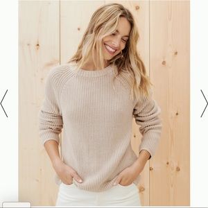 Jenni Kayne Cotton Fisherman Sweater in Oatmeal, Size Medium